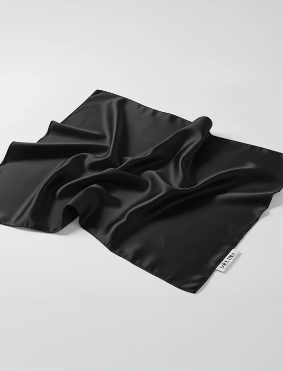 Față de pernă din mătase naturală Velina, culoare negru