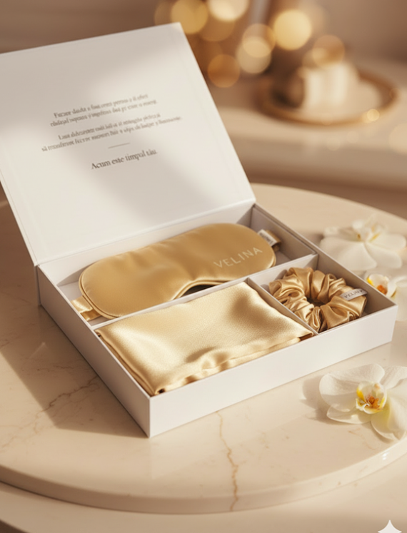 Set produse din matase naturala Auriu